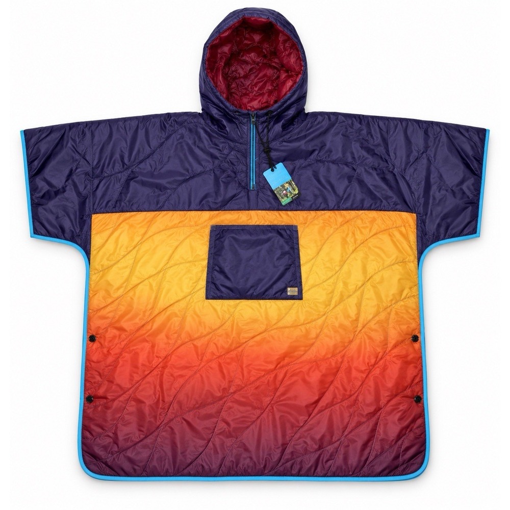 Rumpl Original Puffy Poncho Pyro Fade L/XL Hooded Wearable Blanket NWT